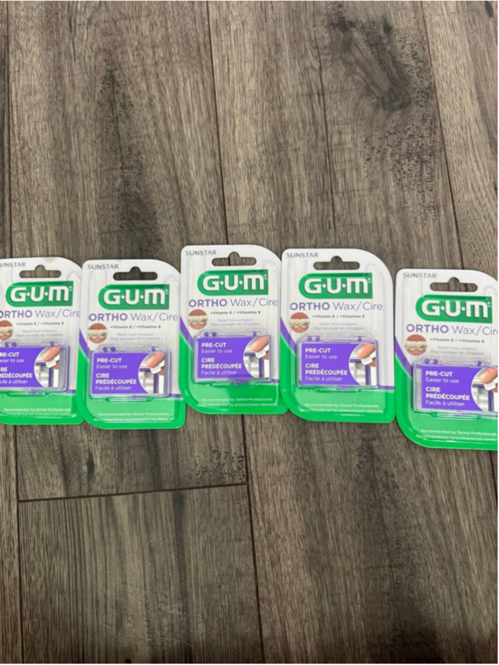 GUM Ortho Wax 5 Pack - Braces, Dental Devices, Sores, etc. (has Vitamin E &Aloe)
